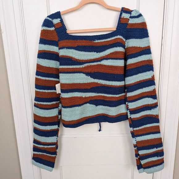 Sea New York | Wavey Striped Crochet Cropped Sweater Size Extra Large - Picture 3 of 7